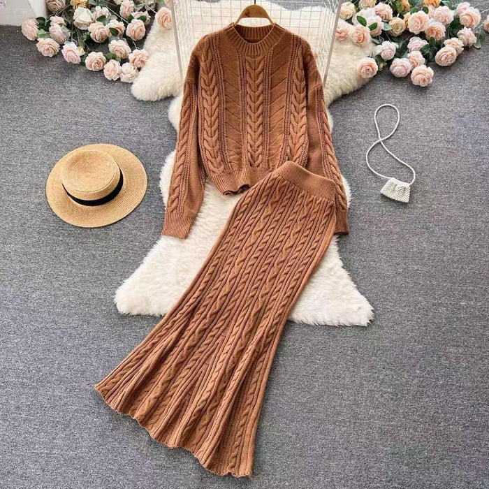 Oversized Sweater and Wide-Leg Pants Knitted Woolen Coord Set