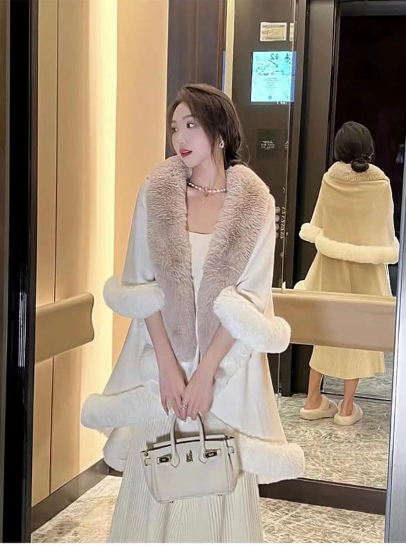 Luxury Faux Fur Cashmere Wool Shawl